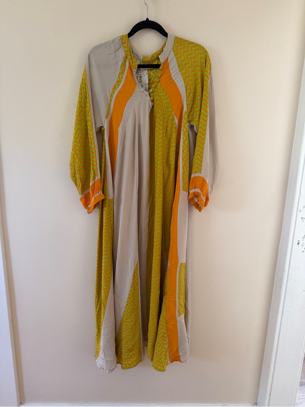 Natalie Martin Fiore Silk Lime Green/Tangerine Zigzag Print Maxi Dress NWT XS - Picture 5 of 9
